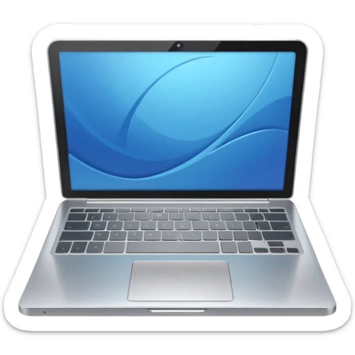 3D minimal icon of a premium silver or gray laptop with no logos, placed on a color #FF3D00 gradient background. Clean, modern, high-end tech style. sticker