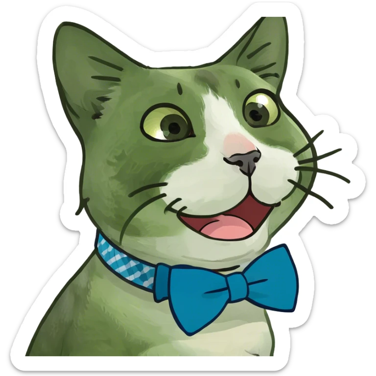 Calico cat face, upside down with tongue out of mouth sticker