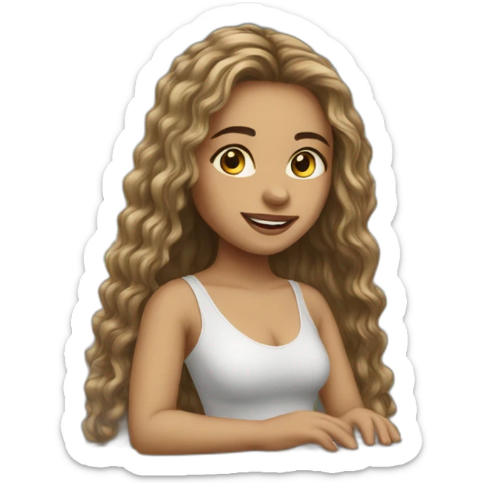 light skin girl long hairs with laptop sticker