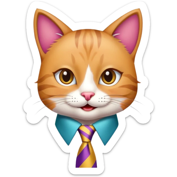 happy girl cat with eyelashes wearing a colorful necktie, cheerful expression sticker