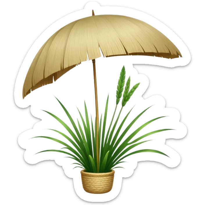 Tall reed-like papyrus plant with feathery tops, green stems and umbrella-shaped foliage sticker