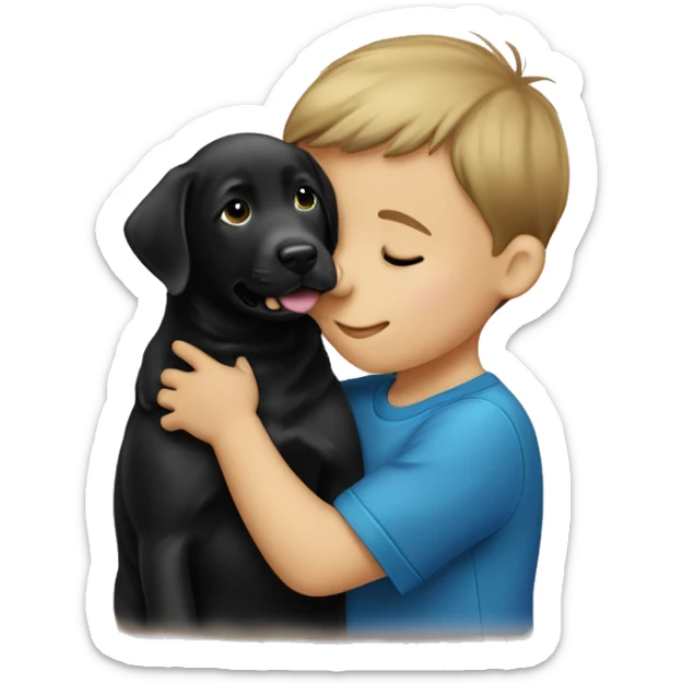 14 week old black Labrador puppy that is kissing a 4 year old boy  sticker