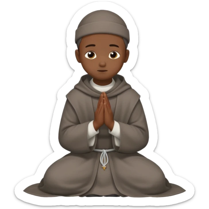 Un chico moreno con un hábito fransiscano gris ,y que el este de lado en forma de oración  sticker