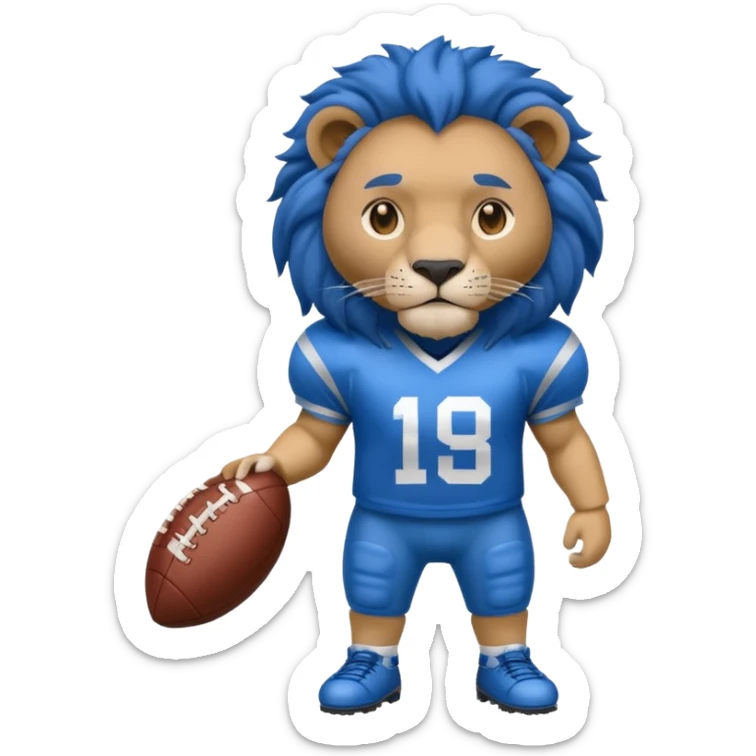full blue color lion, wearing american football jersey sticker