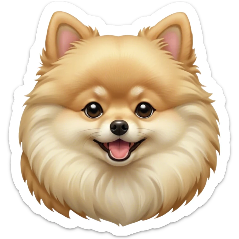 Cinematic Cute Yawning Cream Pomeranian Portrait Emoji, Head tilted slightly with a dramatic, wide-open yawn, showcasing a soft, fluffy cream Fur with gentle highlights, floppy ears slightly drooping, round dark eyes barely open in drowsy contentment, Simplified yet irresistibly adorable features, highly detailed, glowing with a soft, cozy glow, high shine, relaxed yet expressive, stylized with a touch of whimsy, bright and endearing, soft glowing outline, capturing the essence of a sleepy yet affectionate companion, so drowsy it feels like it could stretch right out of the screen and curl up for a nap! sticker