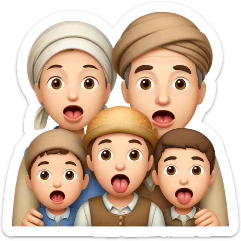 hungry peasants family photorealistic with open mounthes sticker