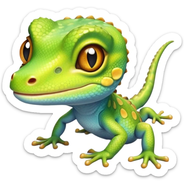 cinematic-cute-realistic gecko-portrait-emoji,-head-tilted-playfully-and-inquisitively,-featuring-a-small,-charming-body-with-smooth,-vividly-patterned-scales,-bright,-sparkling-eyes-and-delicate,-sticky-toe-pads,-simplified-yet-irresistibly-adorable sticker