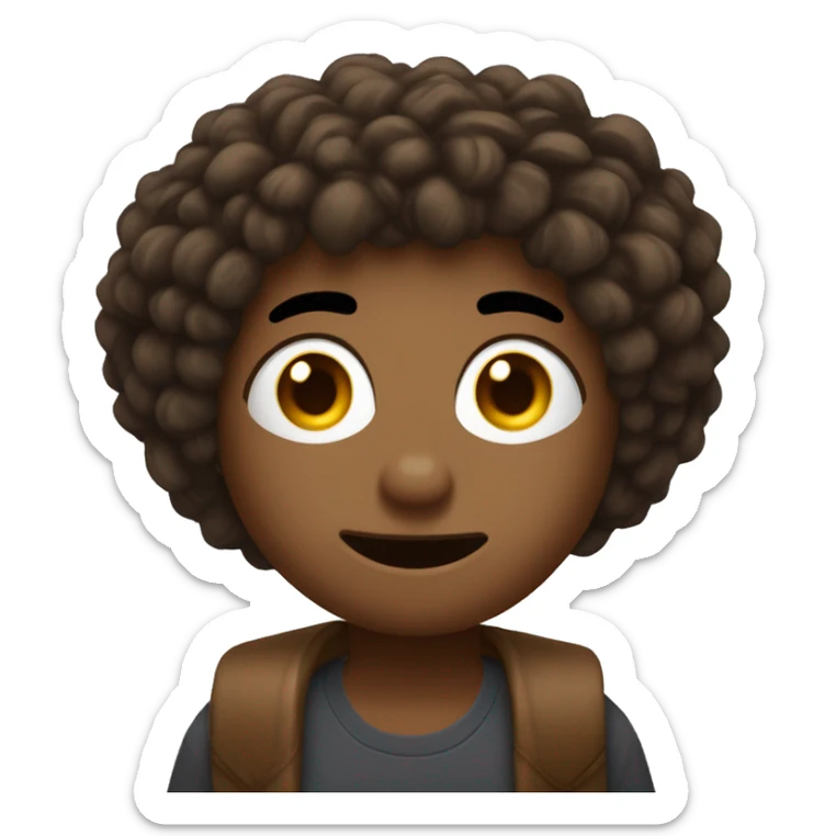 um emoji com franja , cabelo marrom , olho marrom , sardinhas e brilho nos olho sticker