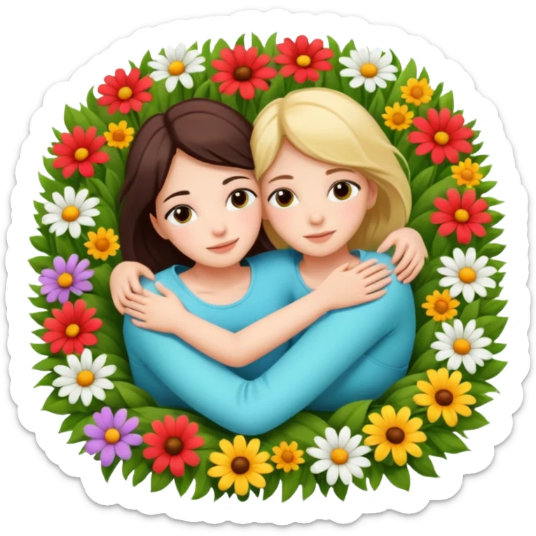 two girls lying on top of each other wrapped around each other lying down sticker