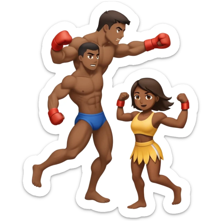 Tan girl beating up a dark guy, full body, girl winning  sticker
