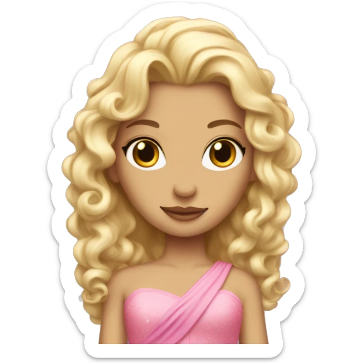 blonde princess with long curly hair and pink ballgown sticker