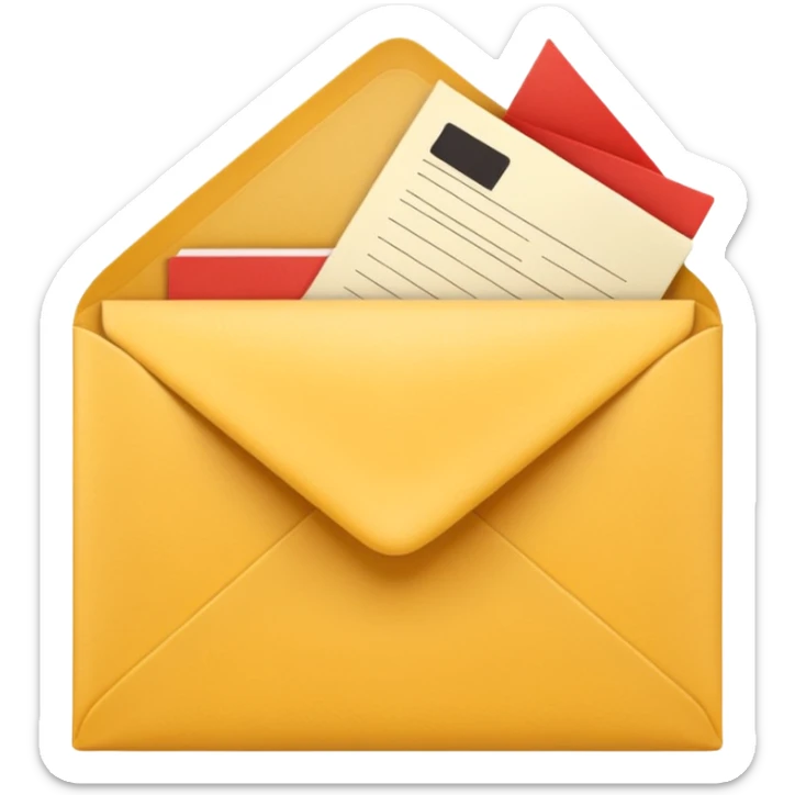 A simple emoji-style icon of a yellow manila envelope with subtle paper texture, clean edges, and a small graduation NUMBER  2017 group-photo icon on the front, representing class memories and archived academic records. sticker