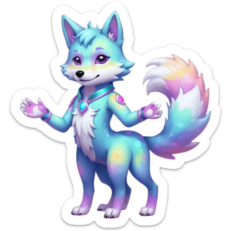 anthropomorphic anthro kawaii cute colorful shiny pastel nebula furry wolf-fursona furry  (2 legs, 2 arms) sticker