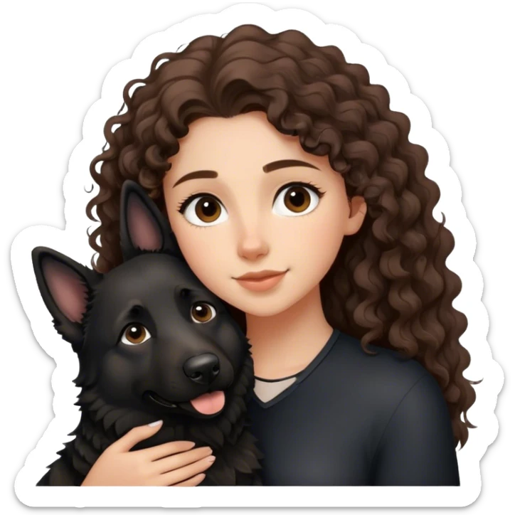Black German Shepherd , Young Curly Long hair Woman mit umarmen  sticker
