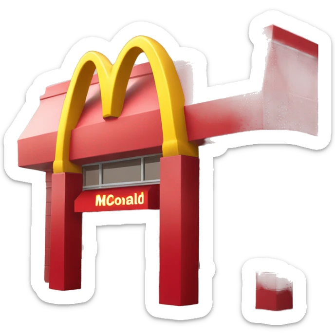 “McDonald’s store with the iconic golden arches, a red and yellow color scheme, and a simple, recognizable design that captures the essence of a fast food restaurant.” sticker