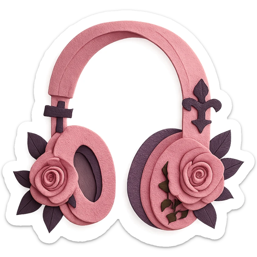 pink gothic headphones with layered paper roses and gothic motifs sticker