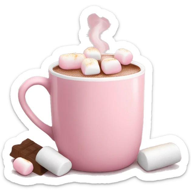 Light Pink mug of hot chocolate with marshmallows  sticker