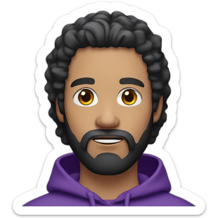 White man wirh Black hair and beard with purple hoodie  sticker