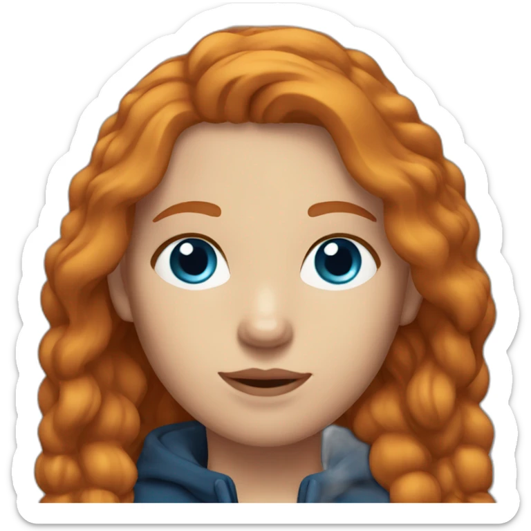 Ginger hair and blue eyes woman with a Canadian jacket sticker
