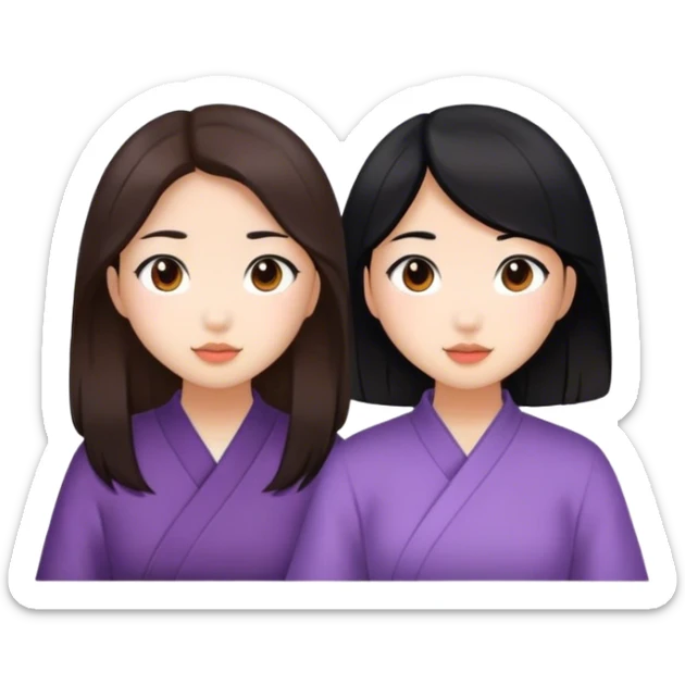 two asian girls talking brown hair and black hair sticker
