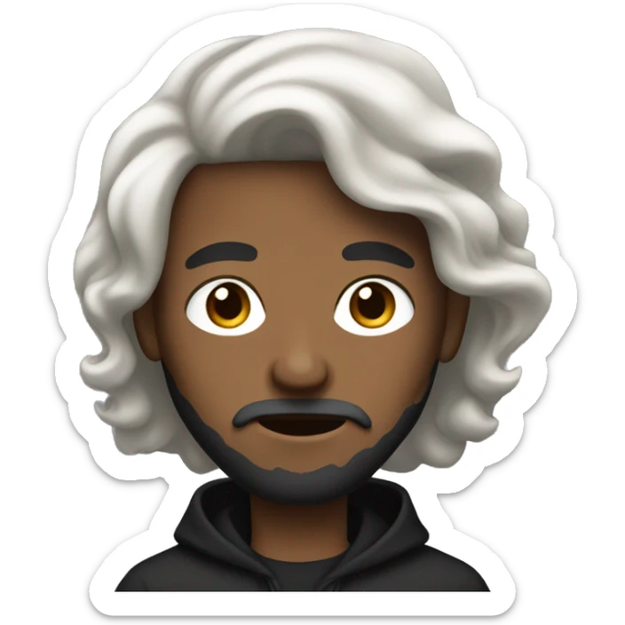 white-skinned bearded man with black hoodie and wavy hair over his face sticker