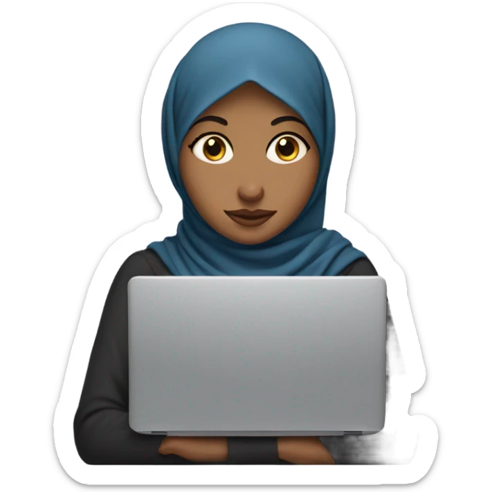hijabi girl with laptop in front covering her lips and nose sticker