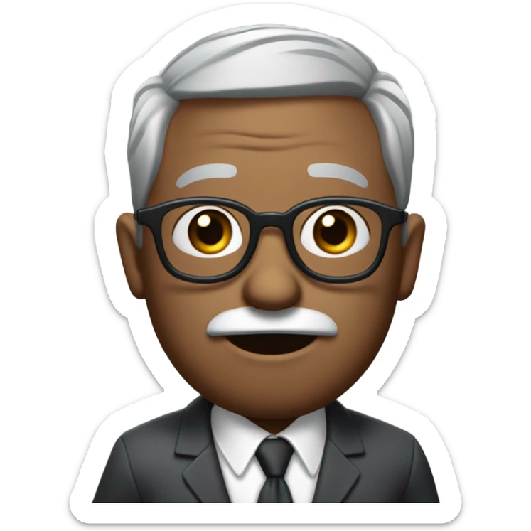 berry sanders with small round face and suit and glasses and buzz cut and small black eyes and small gray beard and small black eyes and wrinkled forehead sticker