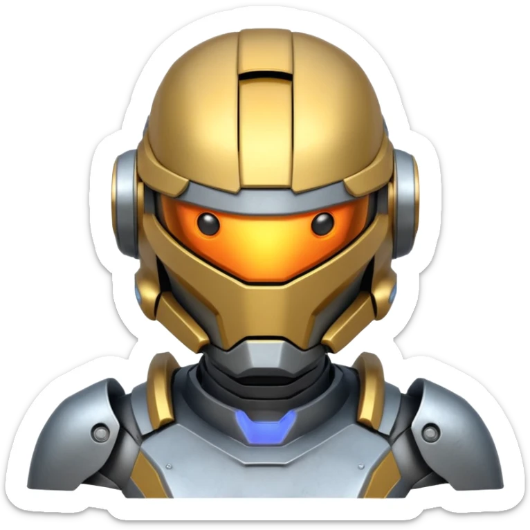 futuristic war robot portrait, head and shoulders only, glowing eyes, detailed helmet faceplate, armor collar, sci-fi metal textures, 3D cartoon, mobile game icon style, clean background, no text, no watermark
 sticker