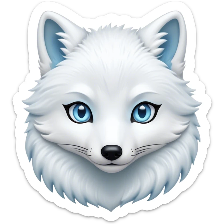 Cinematic Noble Arctic Fox Portrait Emoji, Poised and regal, with a compact, agile build and a luxurious, pure white Fur accented by a subtle hint of icy blue, deep-set soulful piercing eyes, Simplified yet sharp and sophisticated features, highly detailed, glowing with a soft, dignified glow, high shine, intelligent and cunning, stylized with an air of arctic elegance, focused and attentive, soft glowing outline, capturing the essence of a watchful and confident fox, so majestic it feels as though it could dash out of the screen with effortless authority! sticker