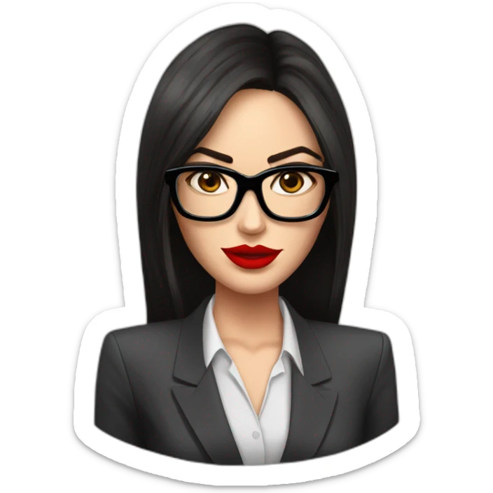 megan fox in a suit with big black glasses, showing a red card, realistic sticker