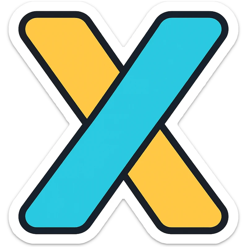 icon of the letter X, colorful style, black outline, no background sticker