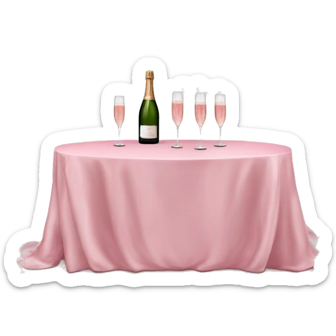 Sweetheart wedding table with pink table cover, peonies, pink champagne bottle and two glasses full of champagne sticker