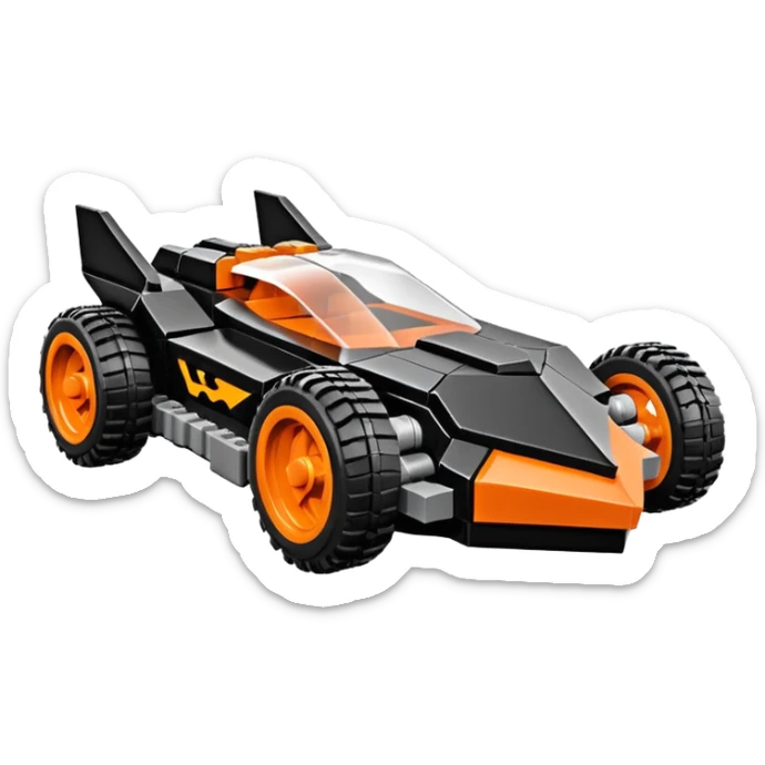  the animated series aerodynamic Lego futuristic Batmobile loosely based on 1936 school bus (flat long straight faceted mechanical body) stealthy town hot rod desert dirt racing rwd buggy  sticker