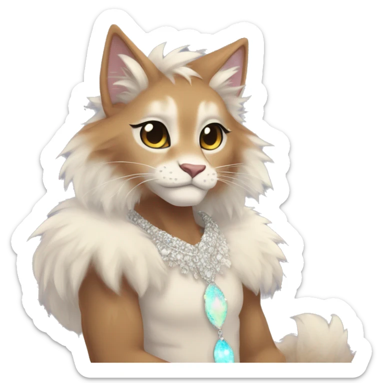 Furry, sparkle, iridescent, colorful, pastel, edgy, cool, fantasy beautiful, brown, beige, white, divine, godly, angelic, animal, anthro, full body, fursona, feline sticker