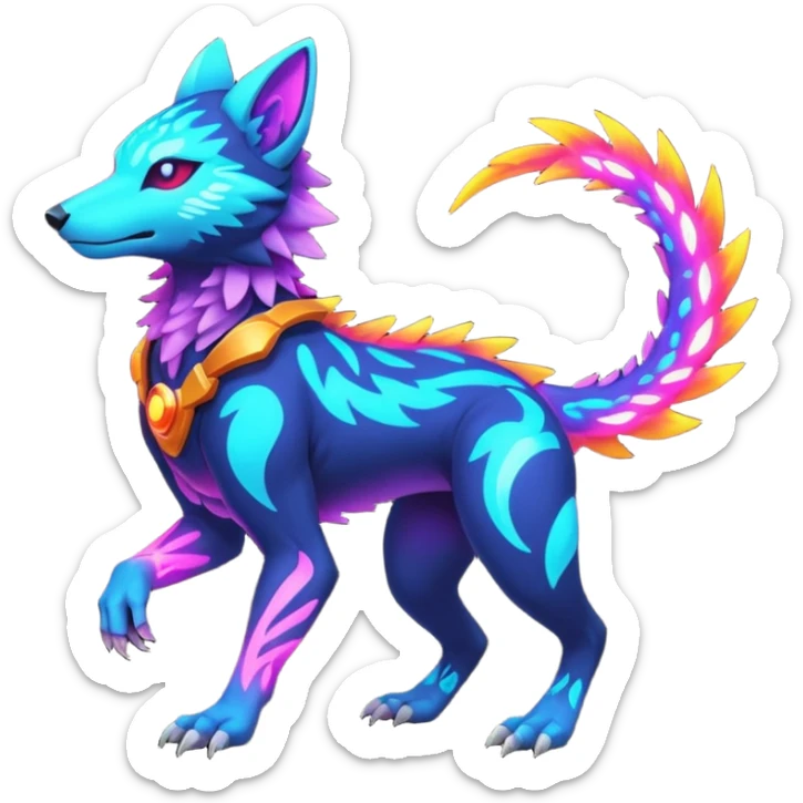 Neon Vibrant Pulsating Trail-glowing Chromatic Trico-Vernid-Protogen-Fionbri-fusion-hybrid, full body sticker