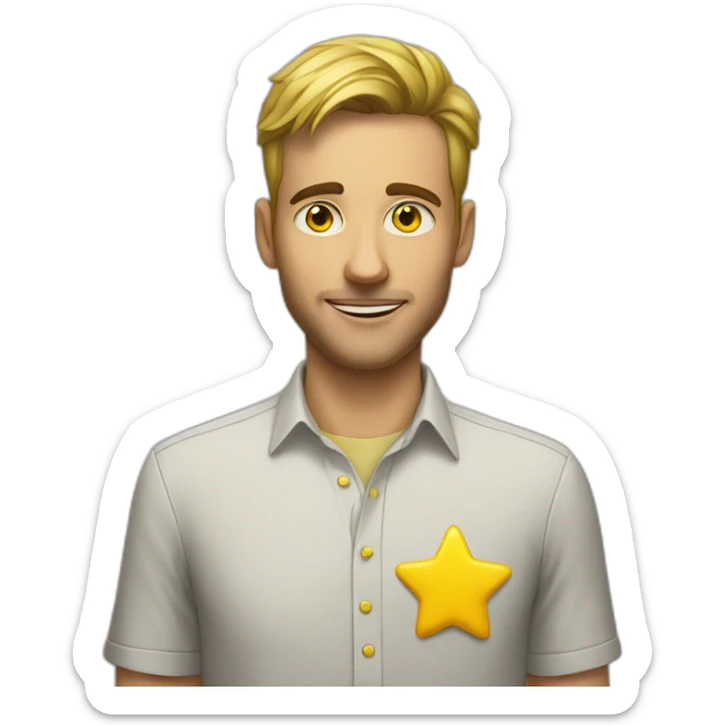 A man wearing a yellow star on thé left of his shirt sticker