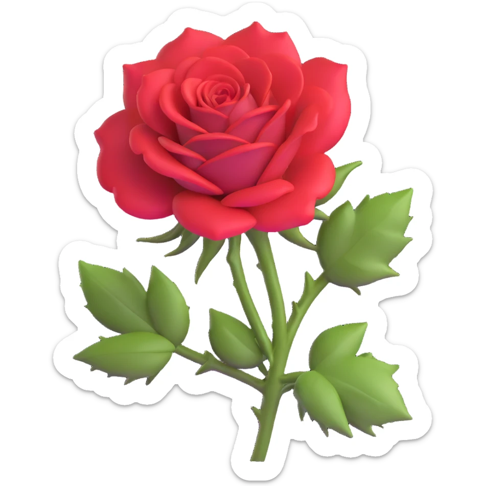 Elegant red rose flower with velvety petals and thorny stem sticker