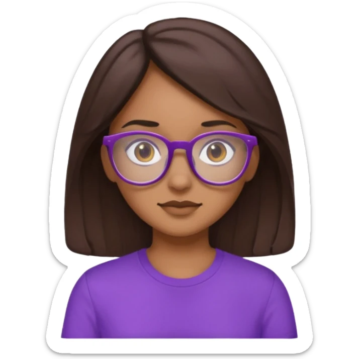 Chica de pelo moreno con gafas, lleva camisa violeta. Piel morena clara sticker
