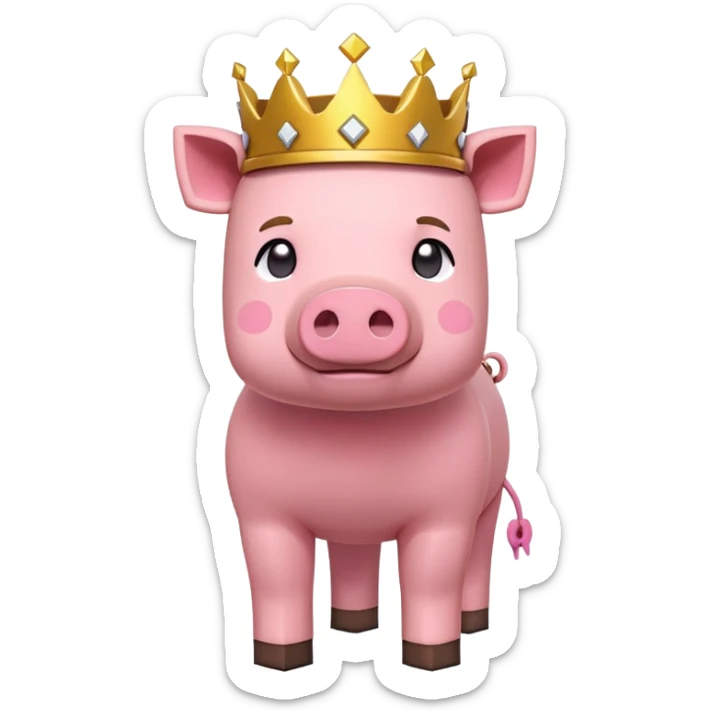 Minecraft pig full body pink blocky animal with square head wearing a crown sticker