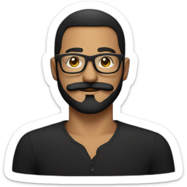 Black shirt, bearded male with Turkish mustache and black rounded glasses  sticker