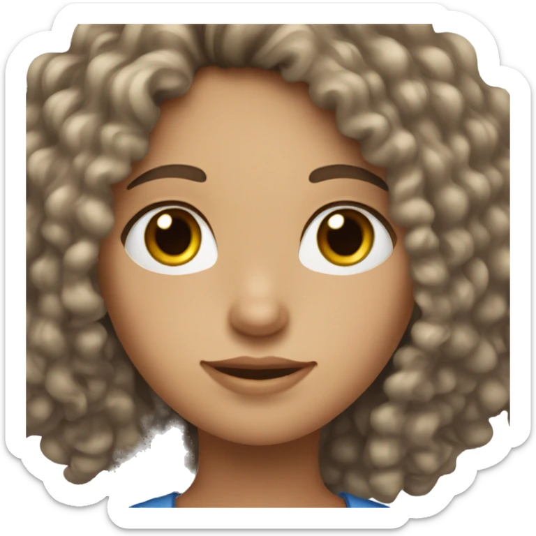 girl with brown curly hair with straight roots and grey blue eyes sticker
