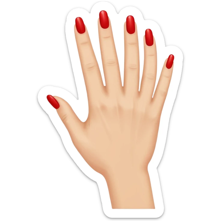 Side view of a hand with the index finger and thumb touching together as if clapping. The fingernails are long and painted. sticker