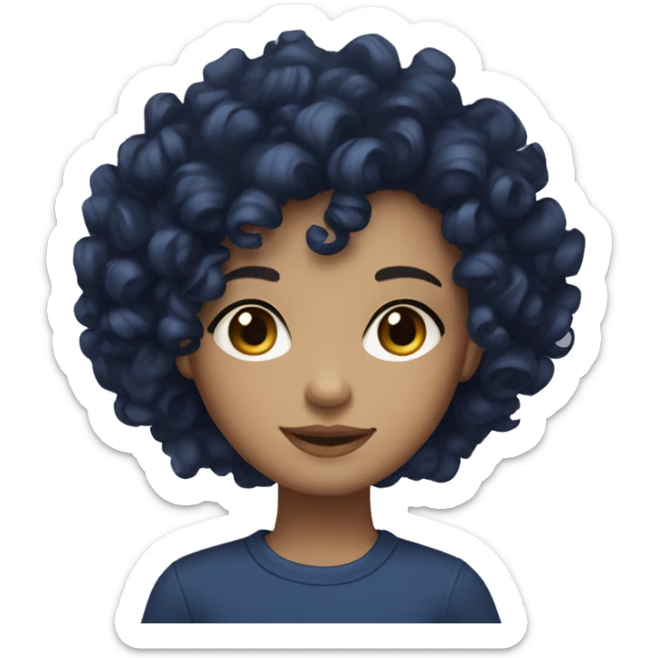 Short dark blue curly hair light skin toned girl with light brown eyes sticker