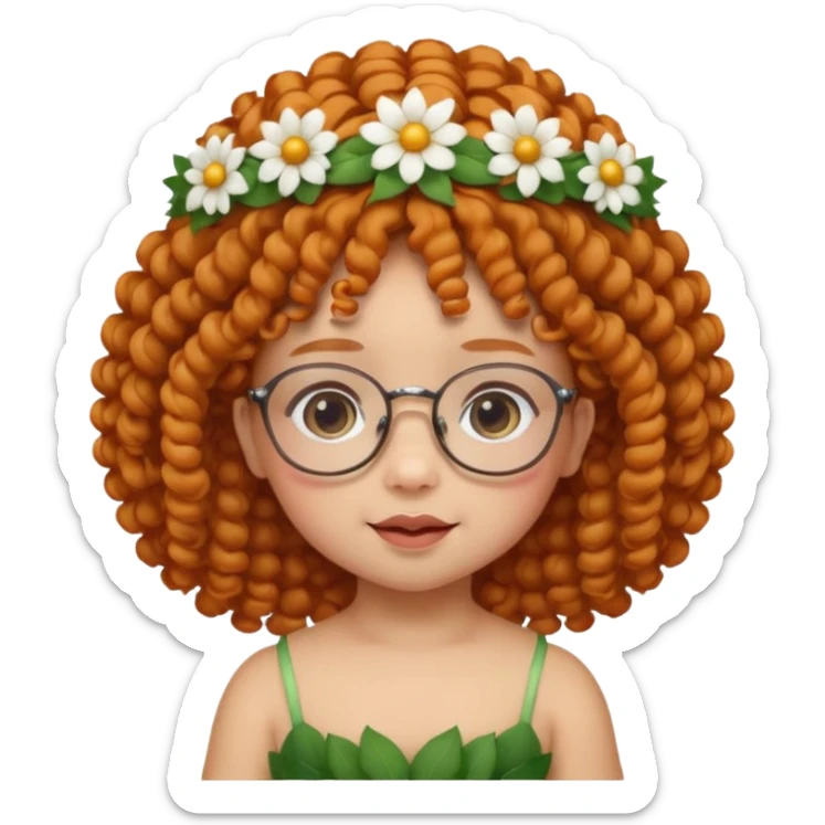 baby with big flower tiara ginger curly hair and glassess sticker