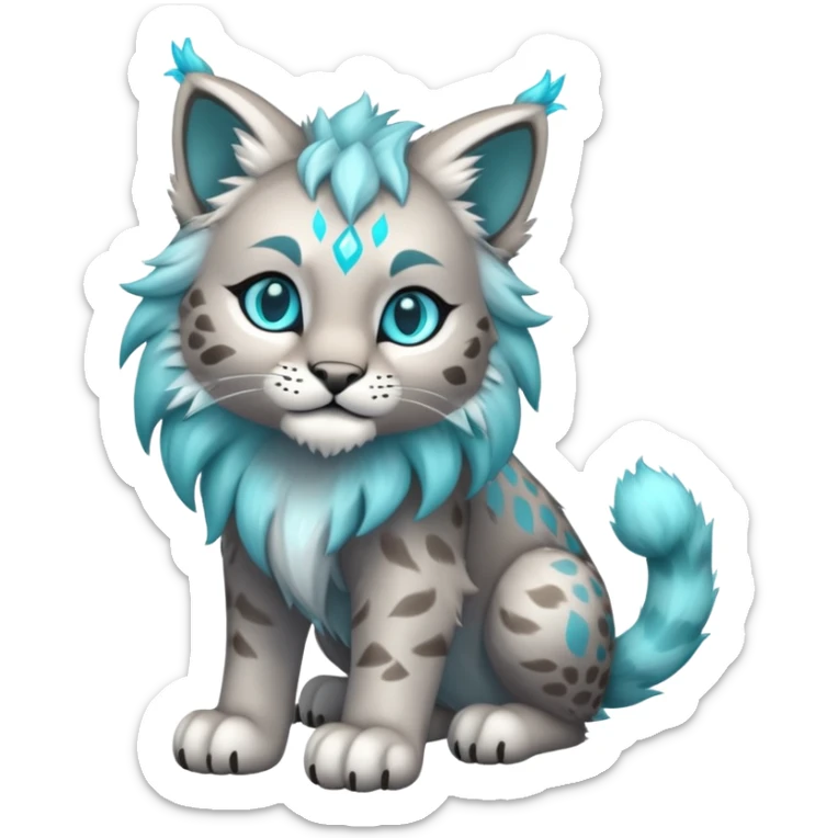 Silvery-grey and cyan Fairy-type Bobcat-Lynx-Lion-Fakémon full body sticker
