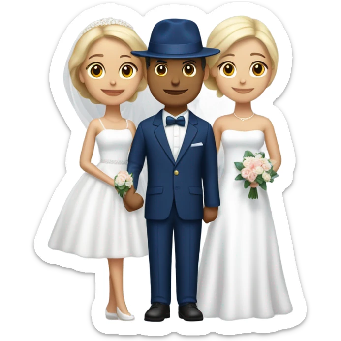 Puerto rican beard short hair with blue hat and navy blue suit getting Married with blond long hair girl with white  wedding dress  sticker