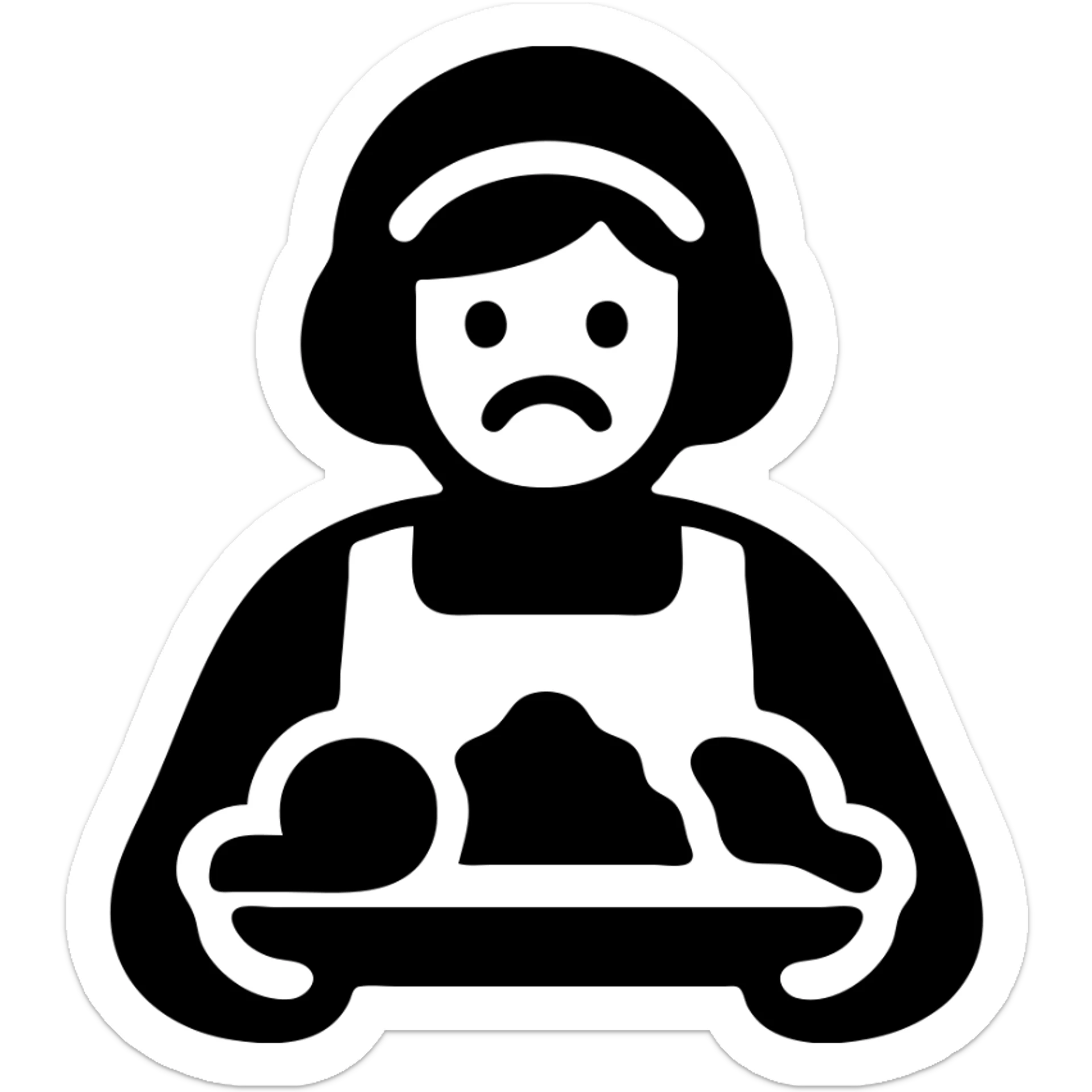 solid black icon of a lunch lady with a tray of unappealing food sticker