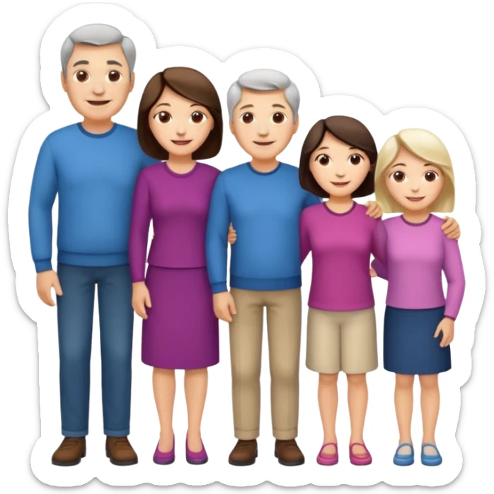 Boy, middle age, old age, old age women, middle age, girl. Standing side by side. sticker