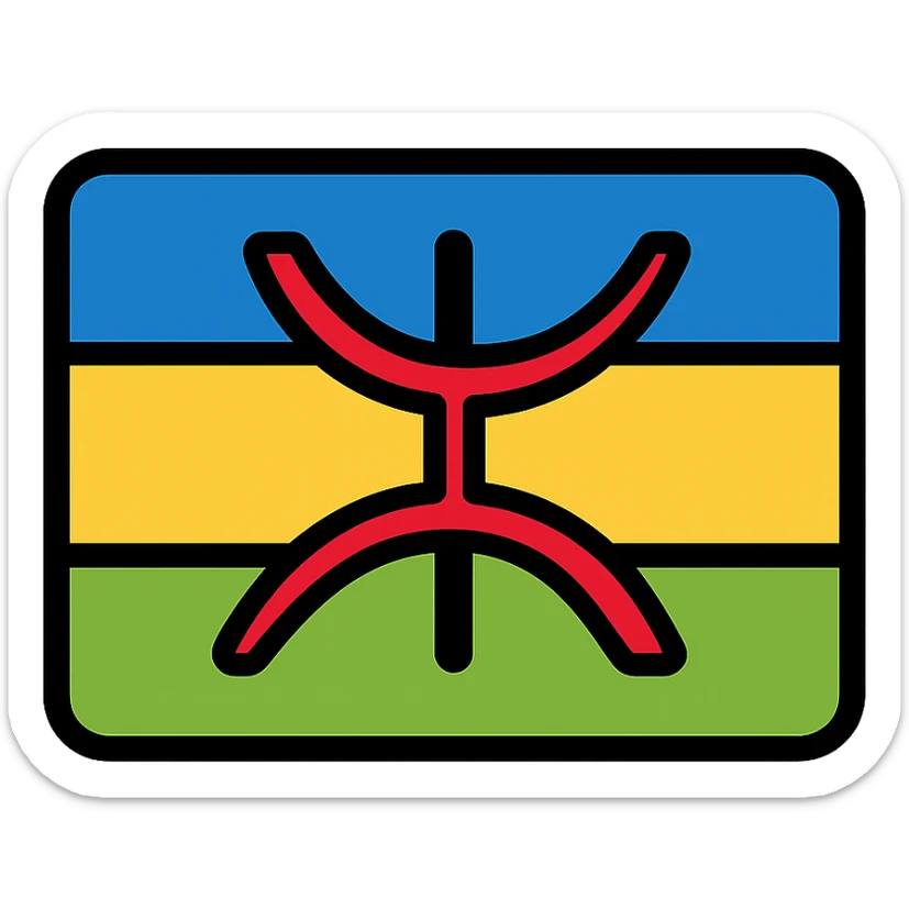 Simplified Amazigh flag design with bright colors: blue, green, yellow, and a red Z symbol in the center, colorful icon with clear lines sticker