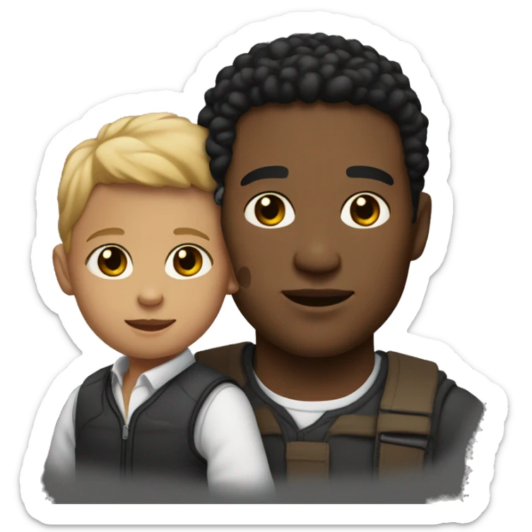 man with light skin tone with a black baby child in arms sticker